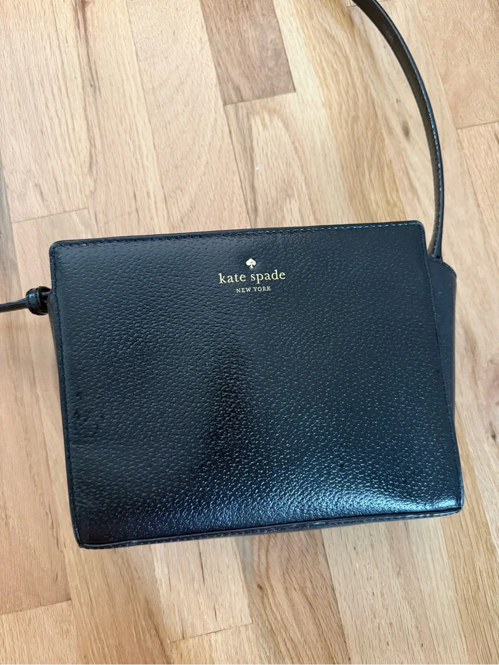 Kate Spade Black Leather Crossbody with Gold Logo